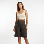 Women’s Belted Wide-Leg Shorts – High Waist Solid Color Design