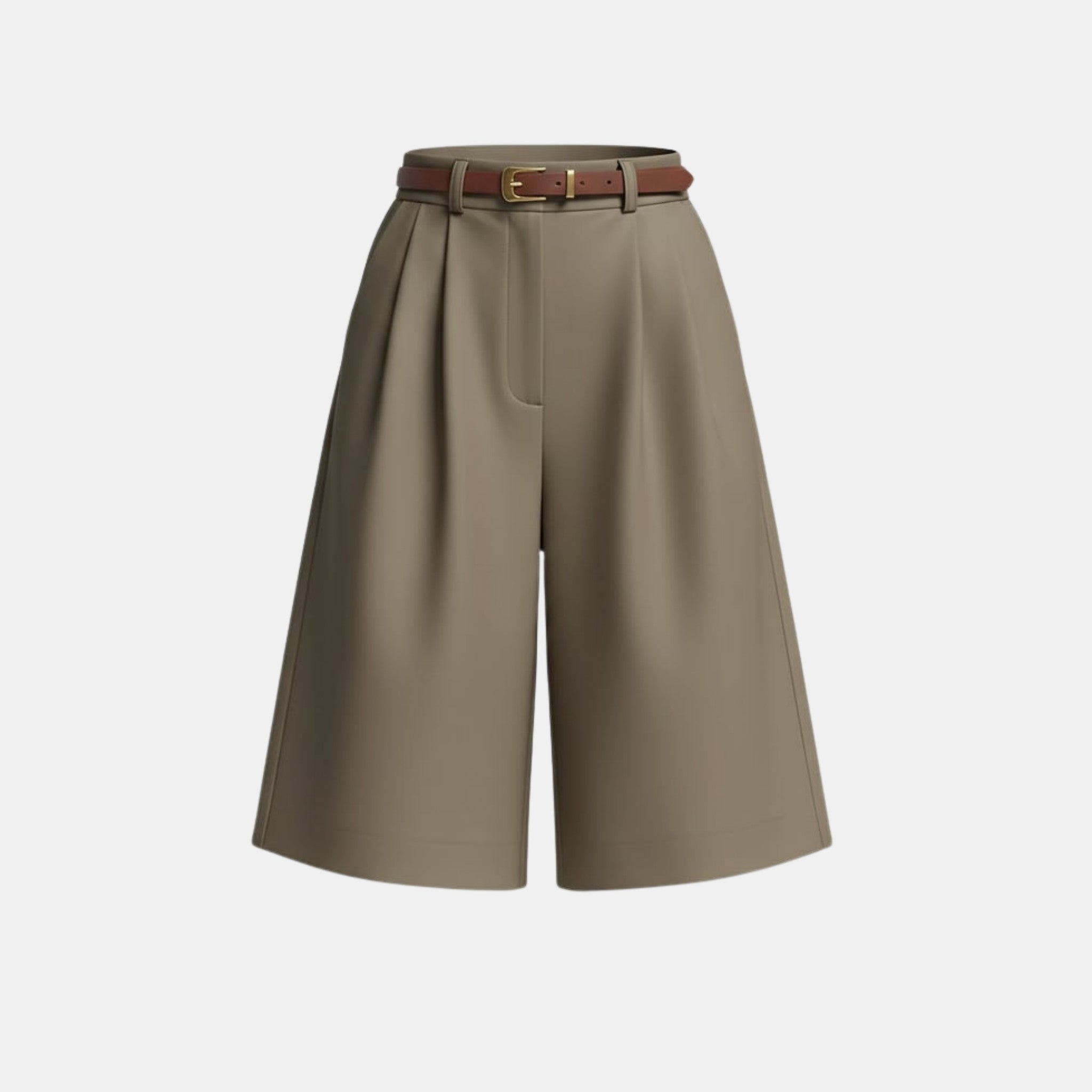 Women’s Belted Wide-Leg Shorts – High Waist Solid Color Design