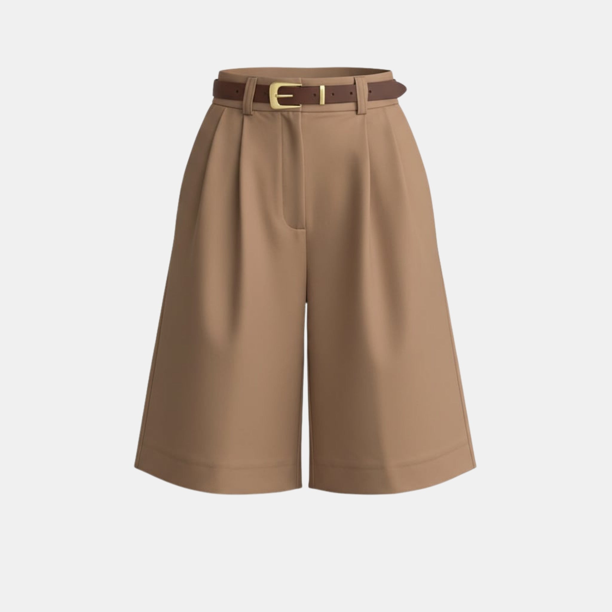 Women’s Belted Wide-Leg Shorts – High Waist Solid Color Design