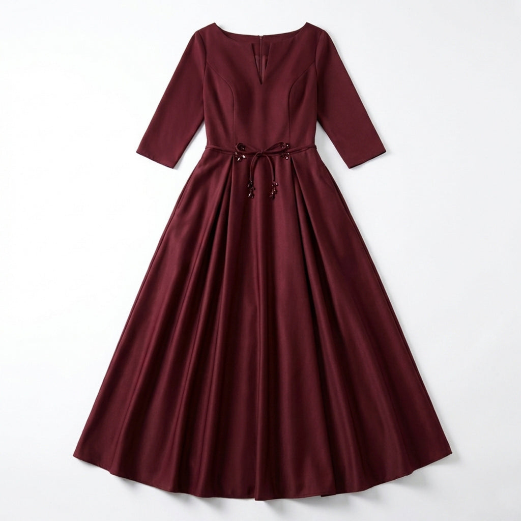 Women’s V Neck Midi Dress – A Line Satin