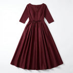 Women’s V Neck Midi Dress – A Line Satin
