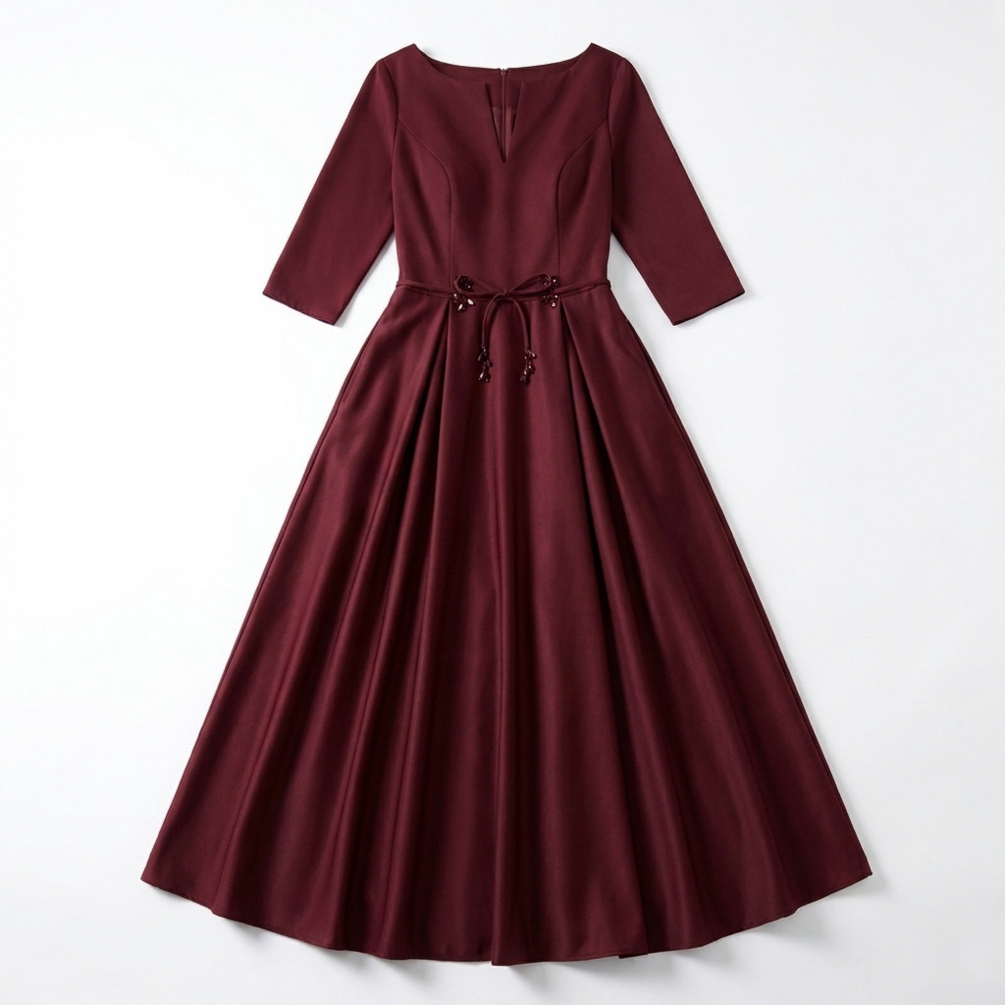 Women’s V Neck Midi Dress – A Line Satin