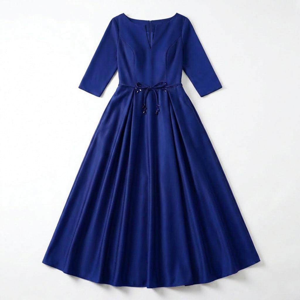 Women’s V Neck Midi Dress – A Line Satin
