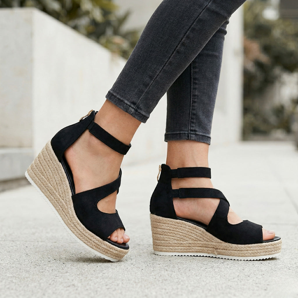 Women’s Ankle Strap Wedge Sandals – Open Toe Espadrille Platform Style