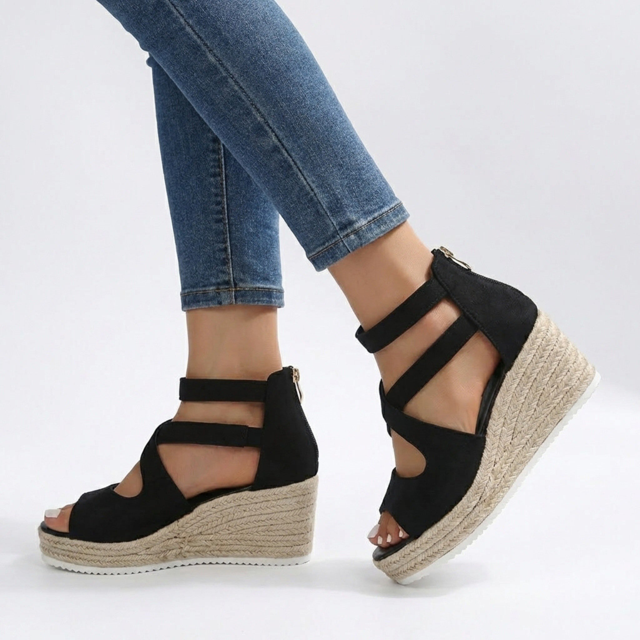 Women’s Ankle Strap Wedge Sandals – Open Toe Espadrille Platform Style