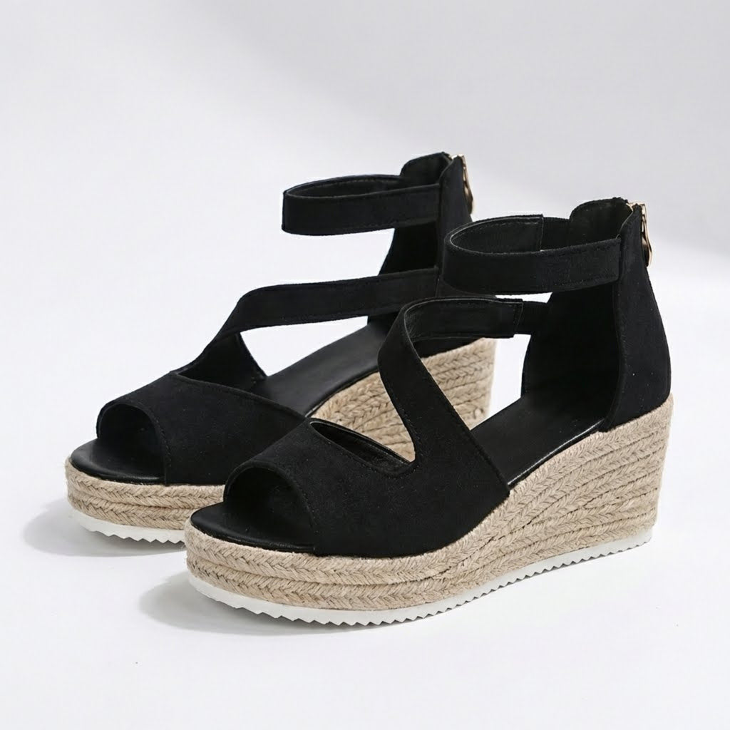 Women’s Ankle Strap Wedge Sandals – Open Toe Espadrille Platform Style