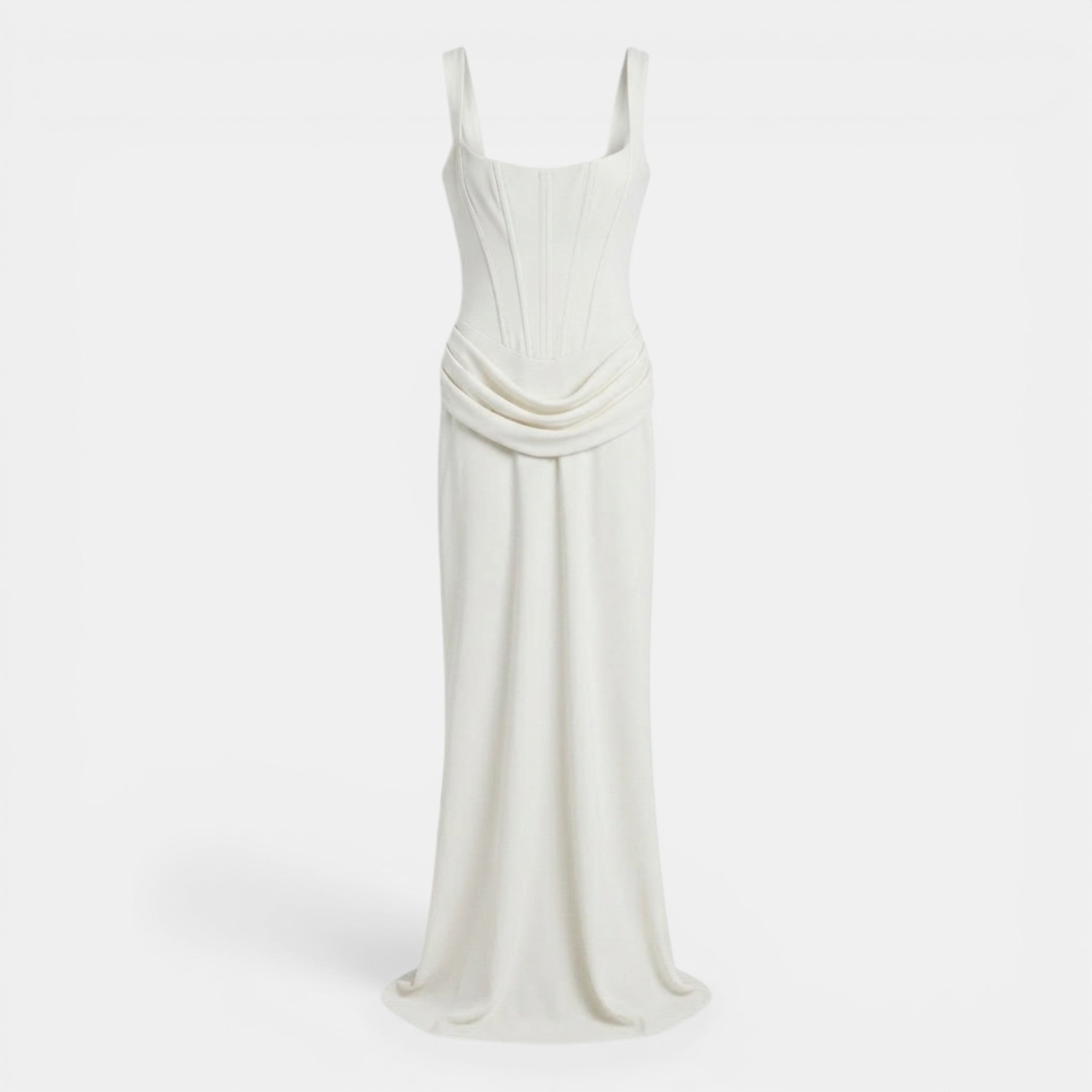 Women’s Bodycon Maxi Dress – Sleeveless Draped Waist