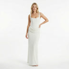 Women’s Bodycon Maxi Dress – Sleeveless Draped Waist