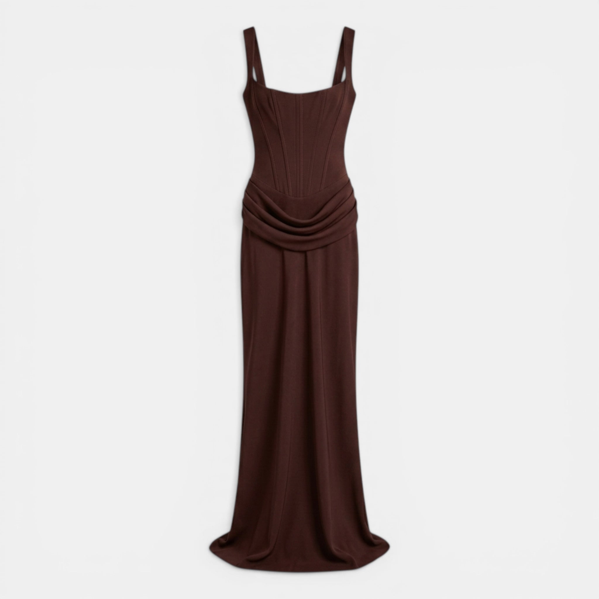 Women’s Bodycon Maxi Dress – Sleeveless Draped Waist
