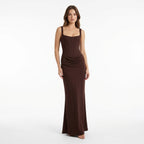 Women’s Bodycon Maxi Dress – Sleeveless Draped Waist