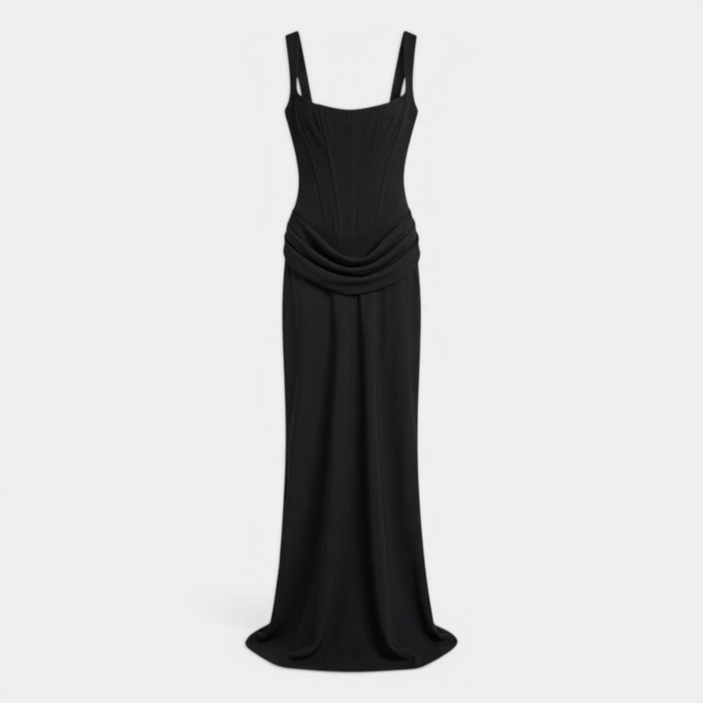 Women’s Bodycon Maxi Dress – Sleeveless Draped Waist