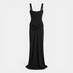 Women’s Bodycon Maxi Dress – Sleeveless Draped Waist