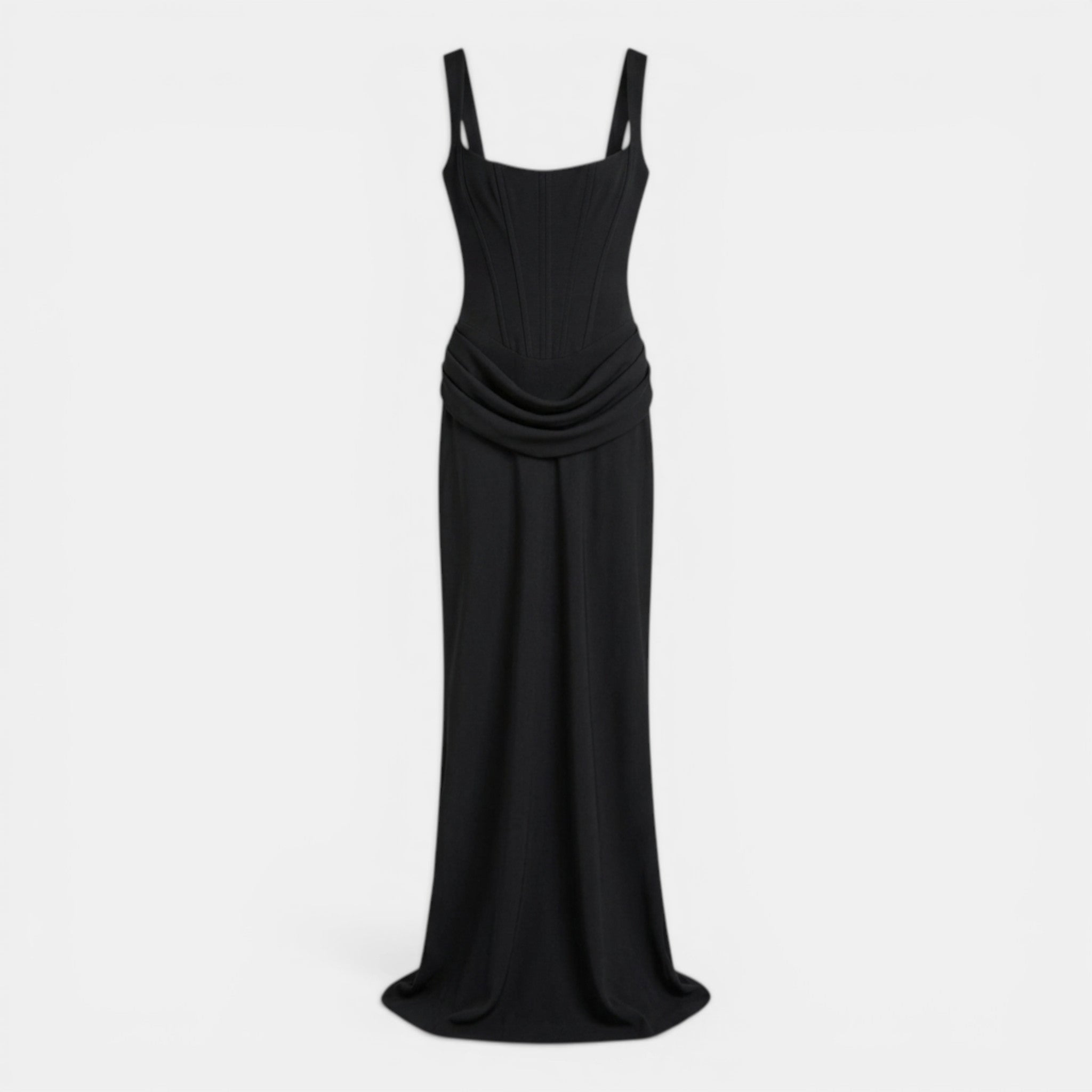 Women’s Bodycon Maxi Dress – Sleeveless Draped Waist
