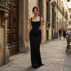 Women’s Bodycon Maxi Dress – Sleeveless Draped Waist