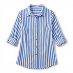 Women’s Button Front Blouse – Collared Roll Tab Sleeve