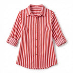 Women’s Button Front Blouse – Collared Roll Tab Sleeve