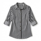 Women’s Button Front Blouse – Collared Roll Tab Sleeve