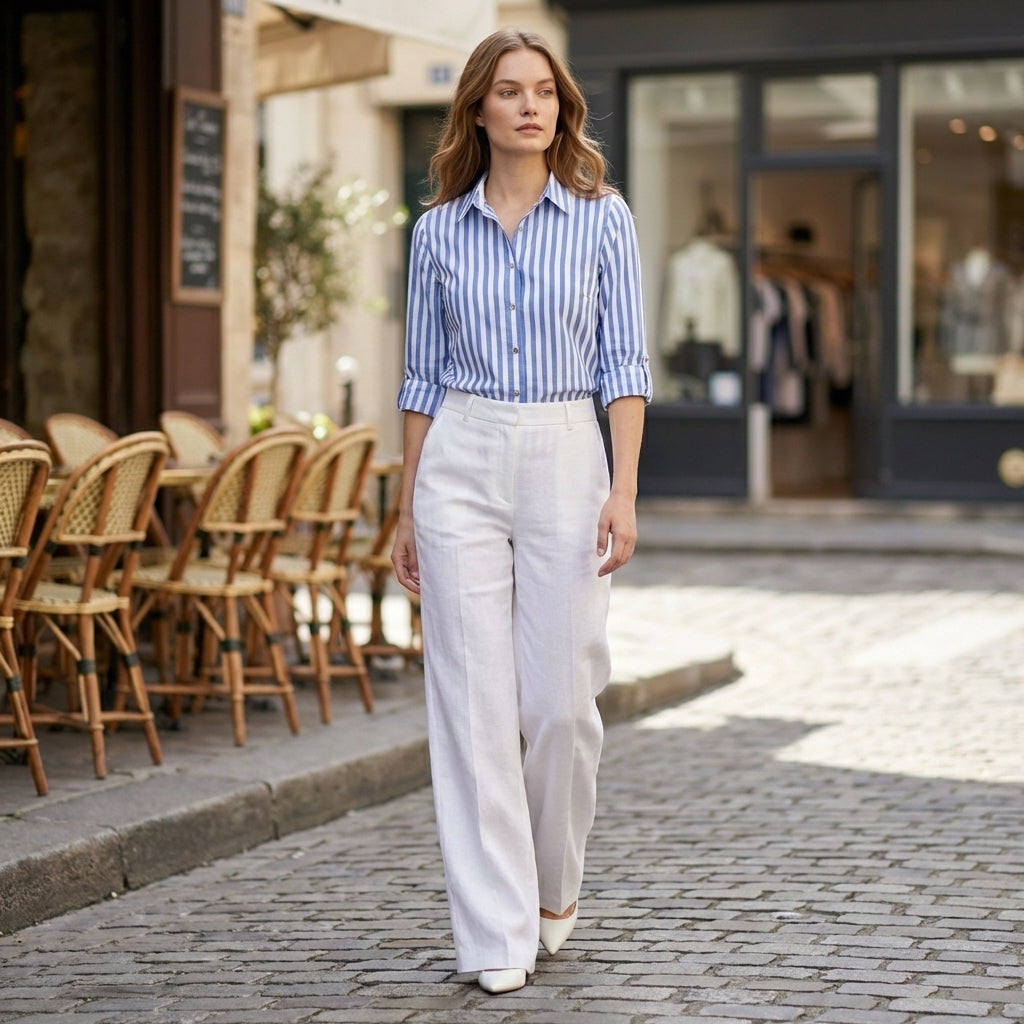 Women’s Button Front Blouse – Collared Roll Tab Sleeve