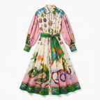 Women’s Button Front Maxi Dress – Long Sleeve Tie Waist
