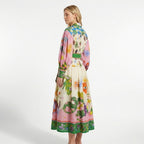Women’s Button Front Maxi Dress – Long Sleeve Tie Waist