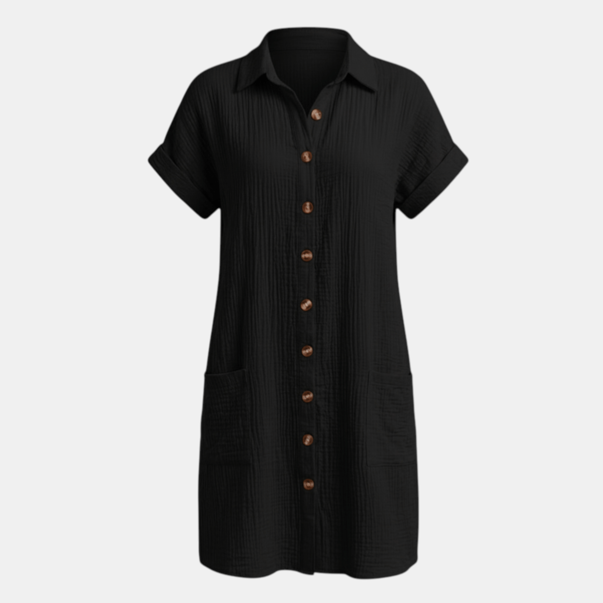 Women’s Button Front Shirt Dress – Short Sleeve Pocket Design