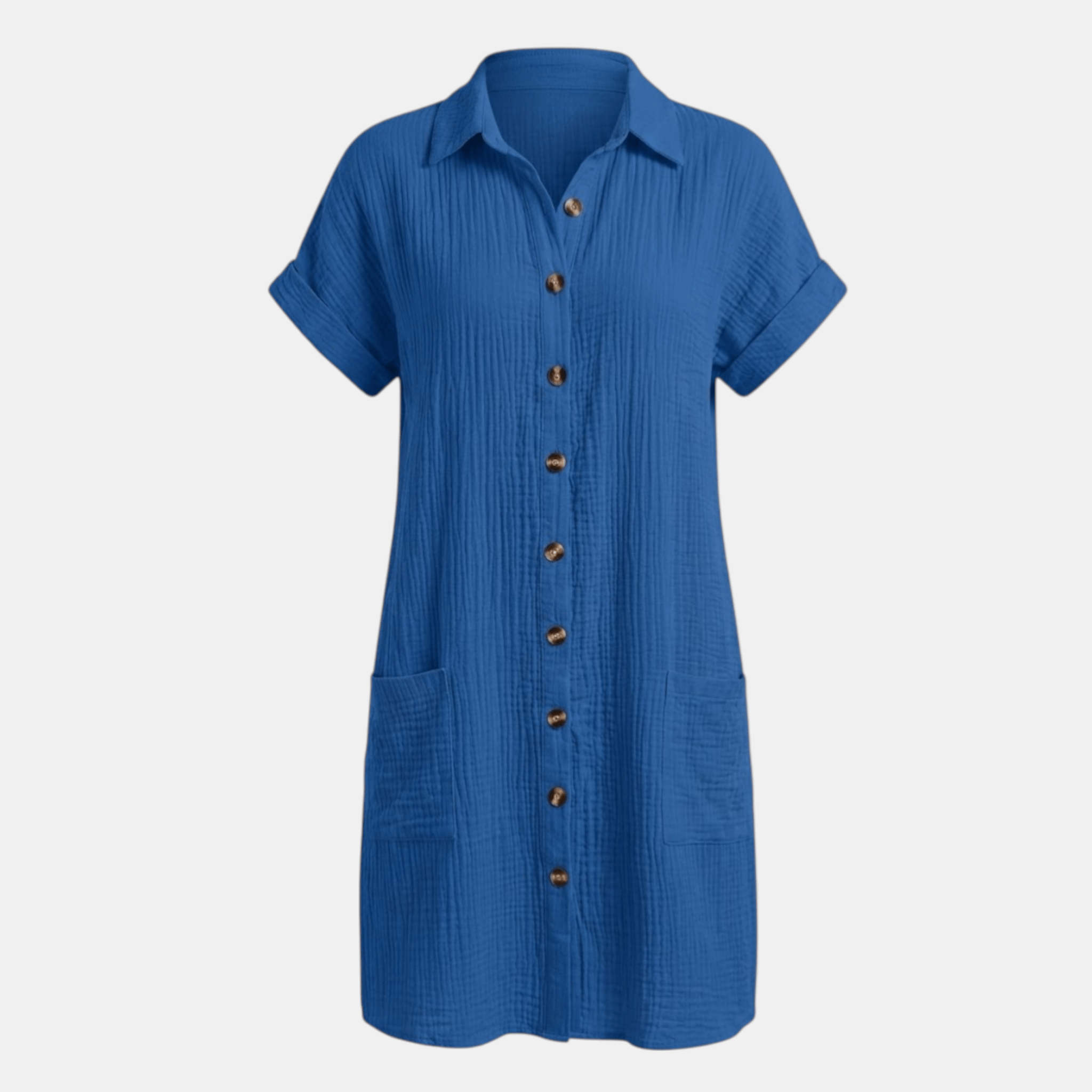 Women’s Button Front Shirt Dress – Short Sleeve Pocket Design