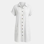 Women’s Button Front Shirt Dress – Short Sleeve Pocket Design