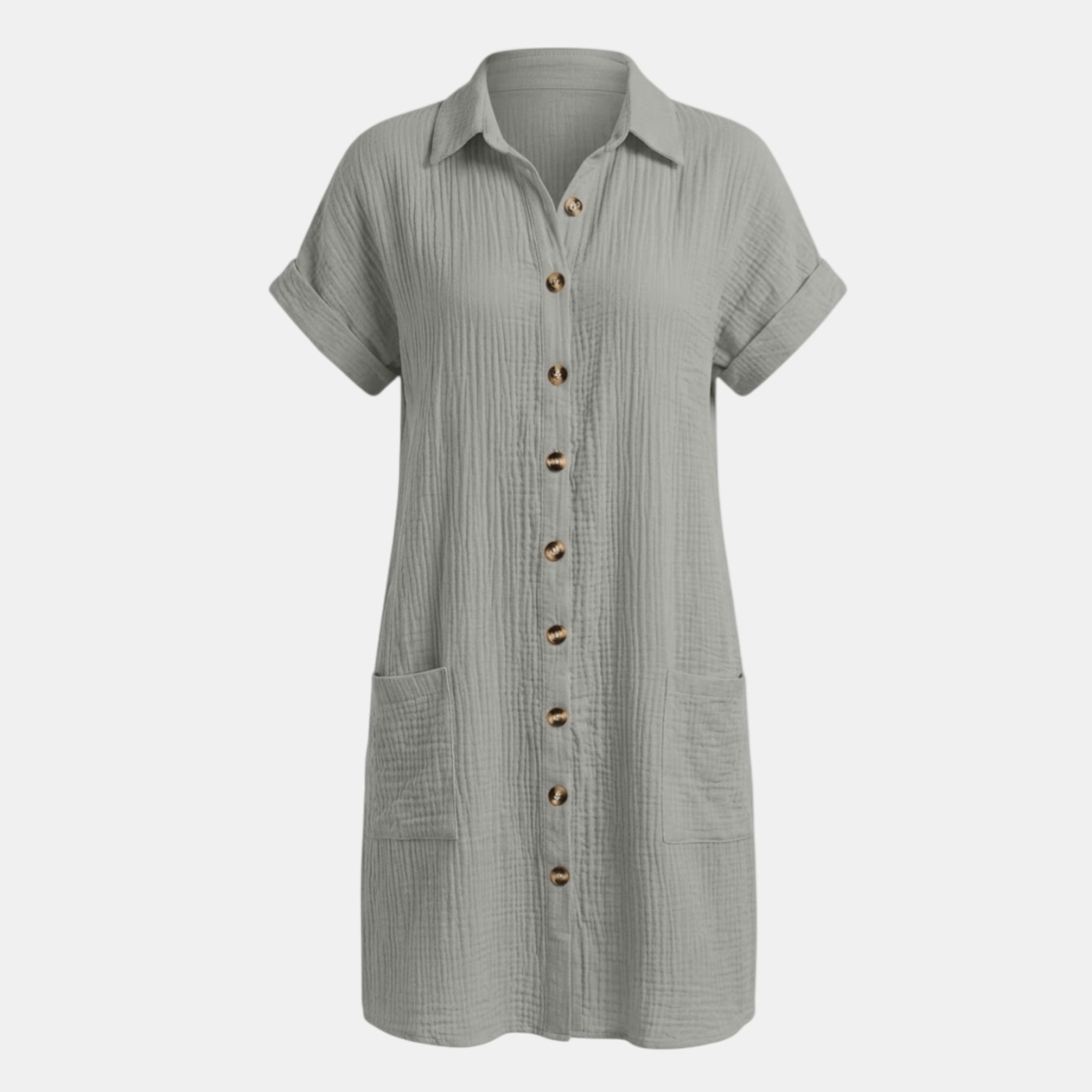 Women’s Button Front Shirt Dress – Short Sleeve Pocket Design