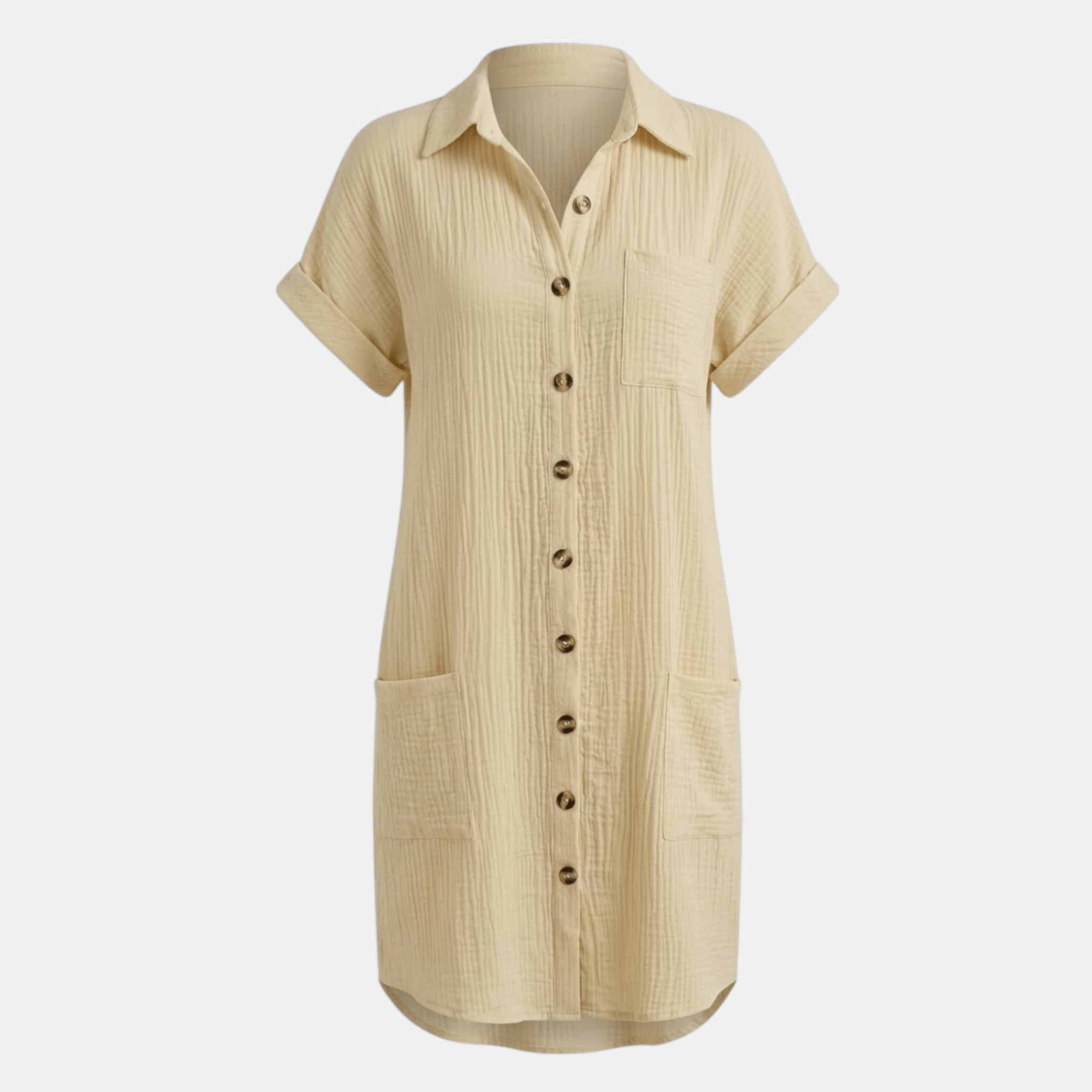 Women’s Button Front Shirt Dress – Short Sleeve Pocket Design