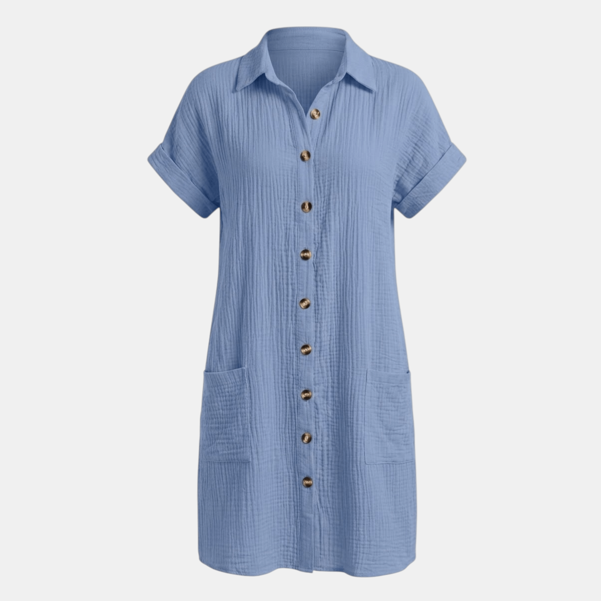 Women’s Button Front Shirt Dress – Short Sleeve Pocket Design