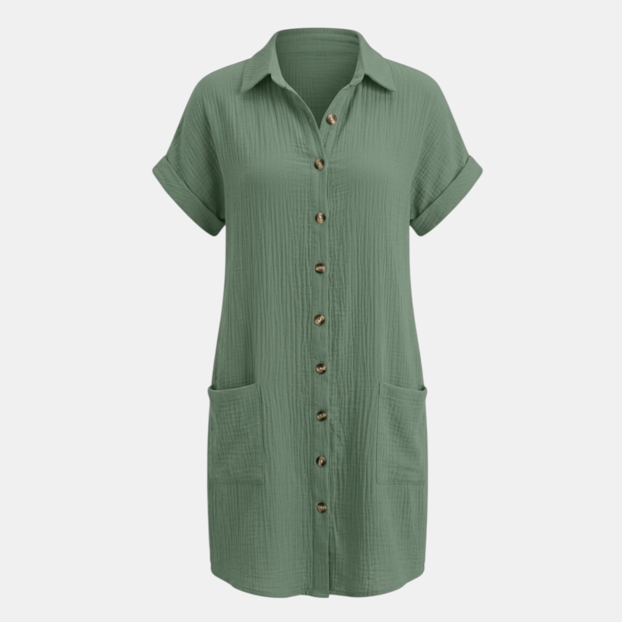 Women’s Button Front Shirt Dress – Short Sleeve Pocket Design