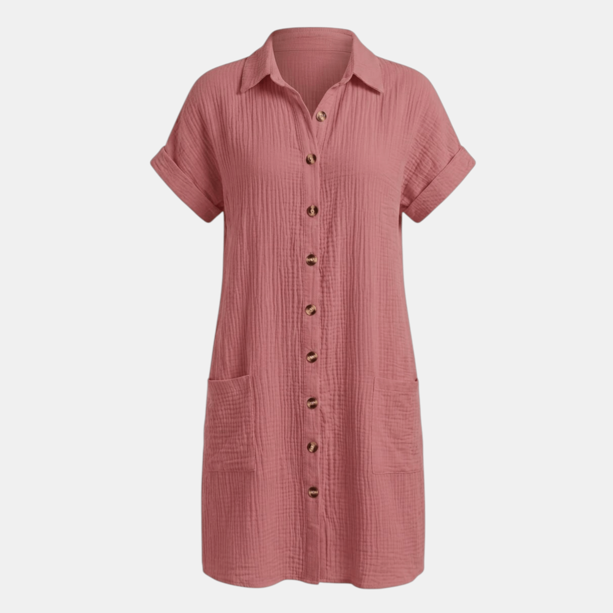 Women’s Button Front Shirt Dress – Short Sleeve Pocket Design