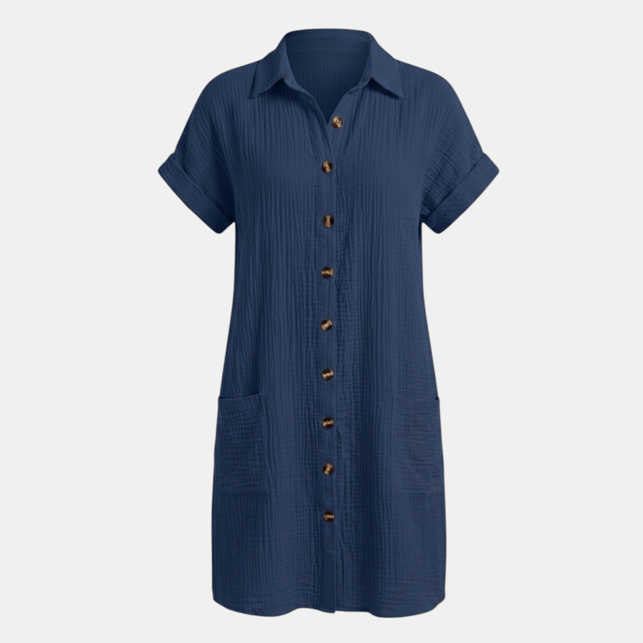 Women’s Button Front Shirt Dress – Short Sleeve Pocket Design