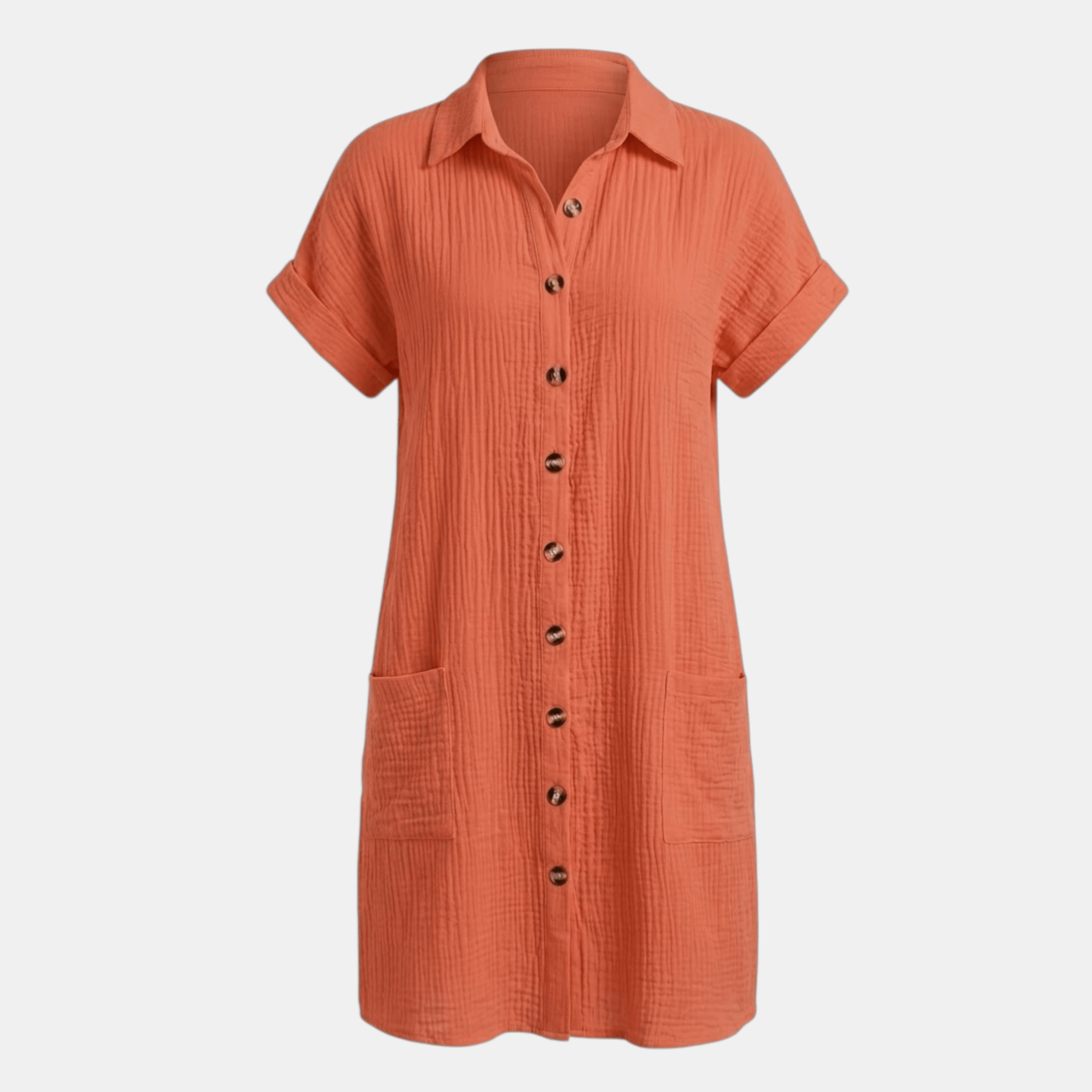 Women’s Button Front Shirt Dress – Short Sleeve Pocket Design
