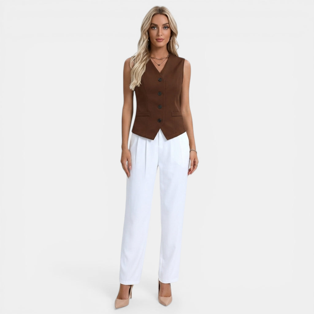 Women’s Button Front Vest – Sleeveless V-Neck