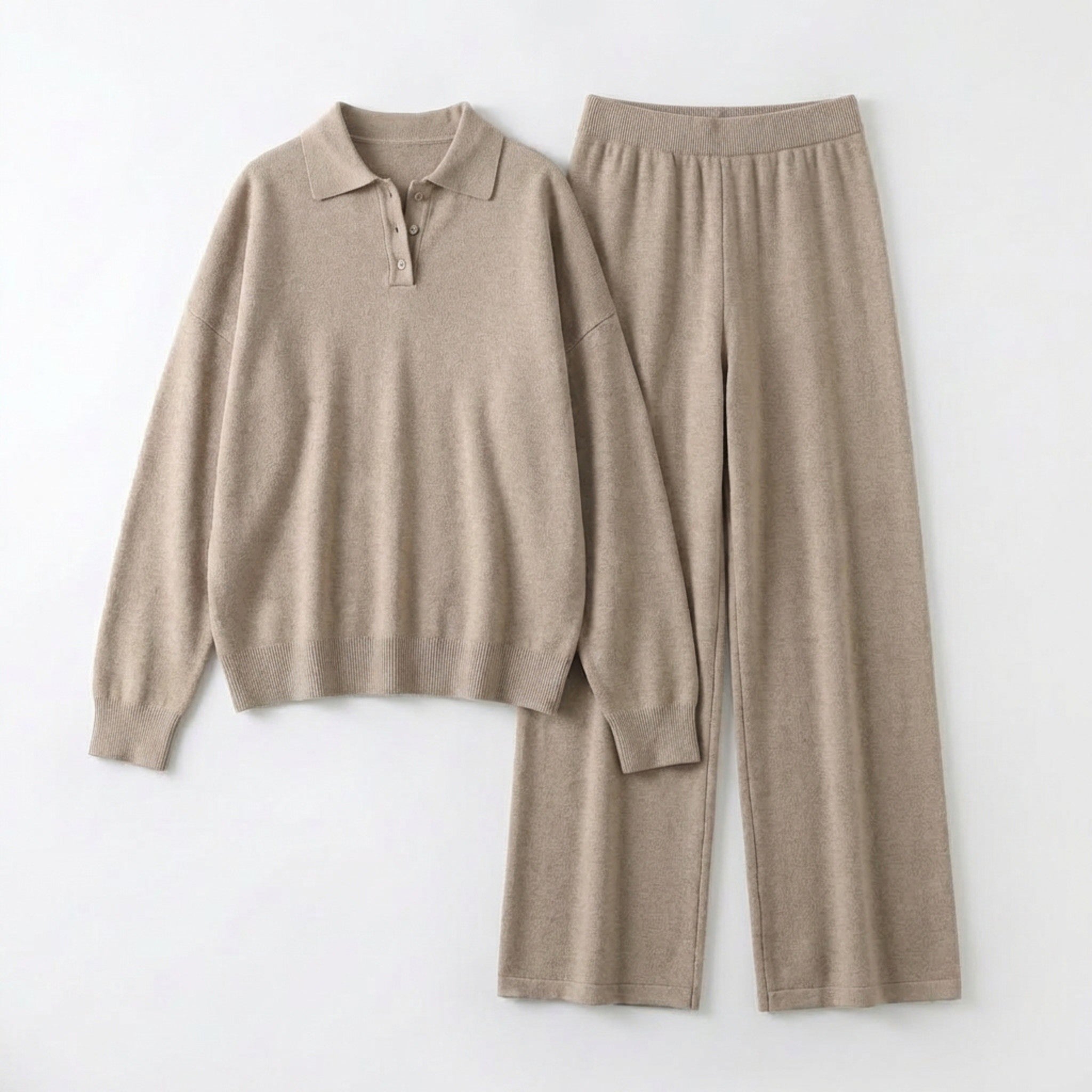 Women’s Collared Two Piece Set – Relaxed Fit Pullover and Wide Leg Pants