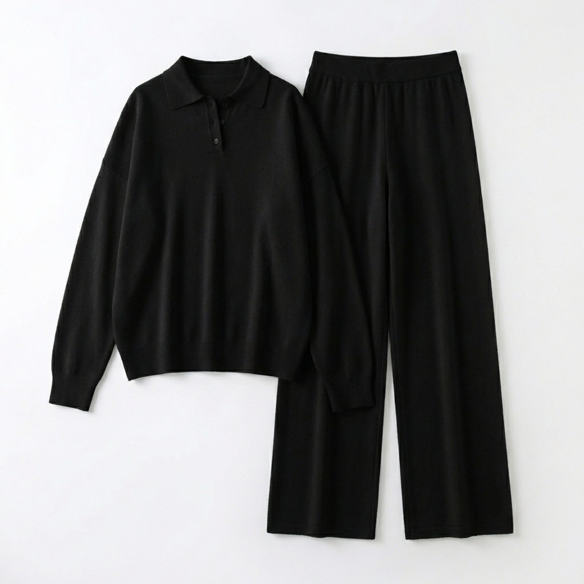Women’s Collared Two Piece Set – Relaxed Fit Pullover and Wide Leg Pants