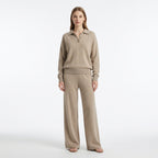 Women’s Collared Two Piece Set – Relaxed Fit Pullover and Wide Leg Pants