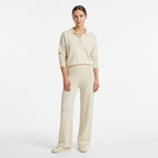 Women’s Collared Two Piece Set – Relaxed Fit Pullover and Wide Leg Pants