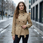 Women’s Cropped Trench Coat – Double Breasted Belted
