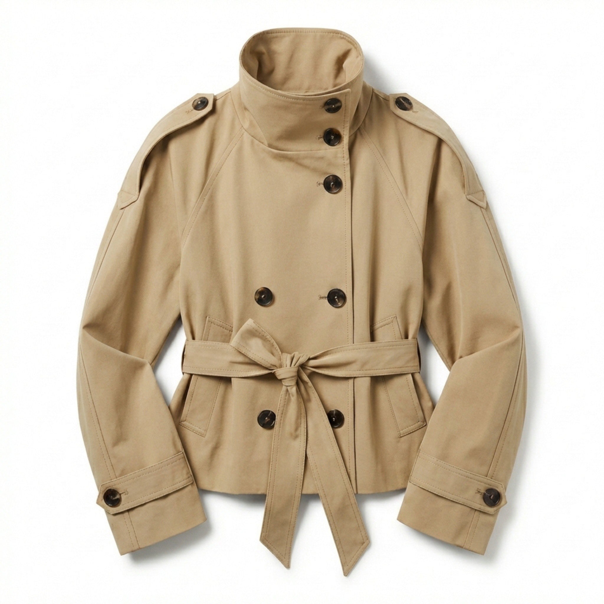 Women’s Cropped Trench Coat – Double Breasted Belted