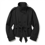 Women’s Cropped Trench Coat – Double Breasted Belted