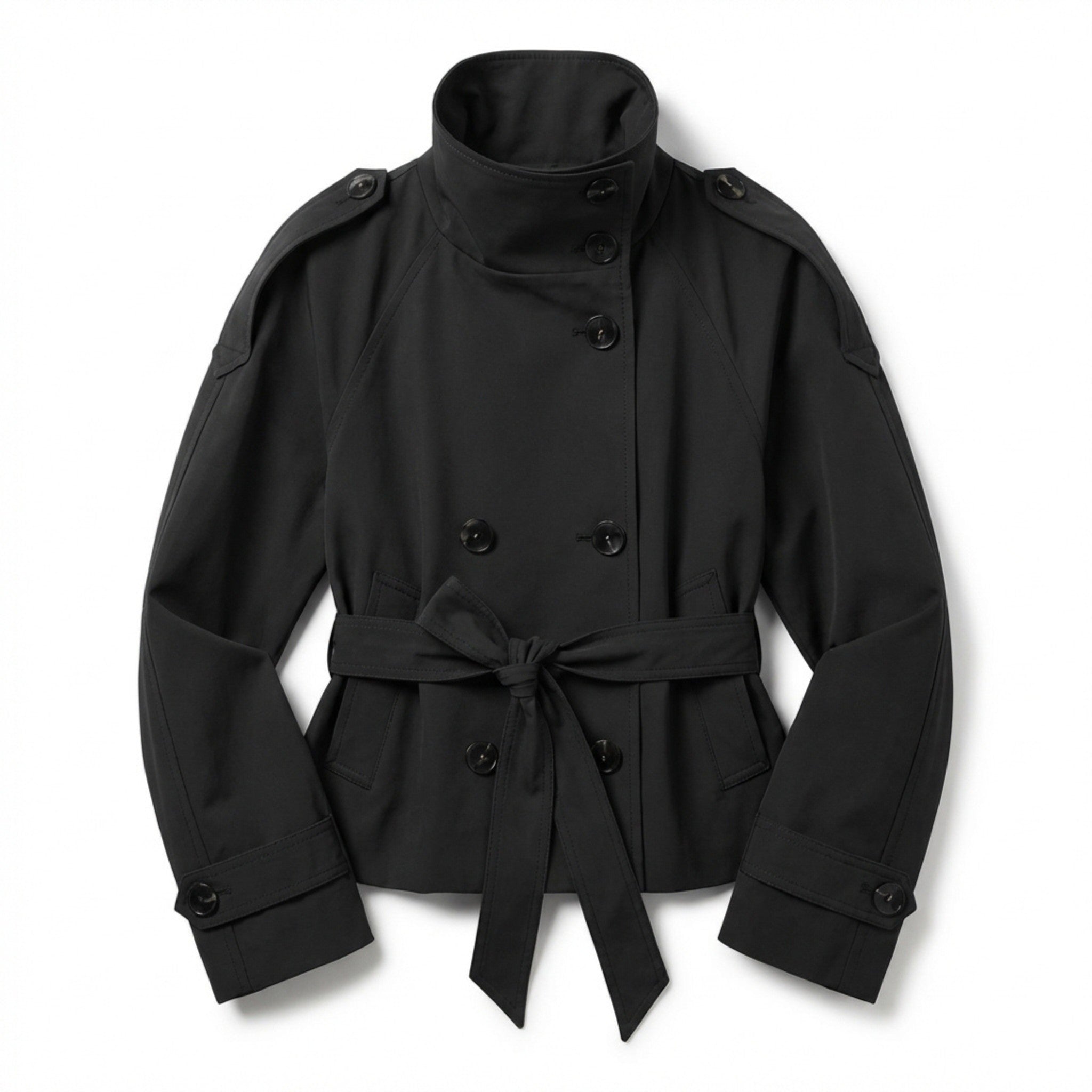 Women’s Cropped Trench Coat – Double Breasted Belted