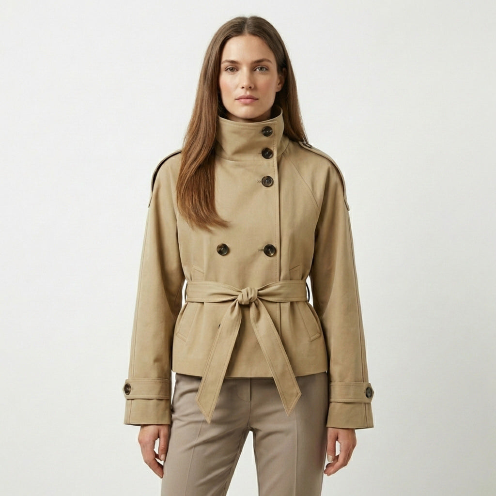 Women’s Cropped Trench Coat – Double Breasted Belted