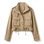 Women’s Cropped Utility Jacket – Drawstring Zip Front