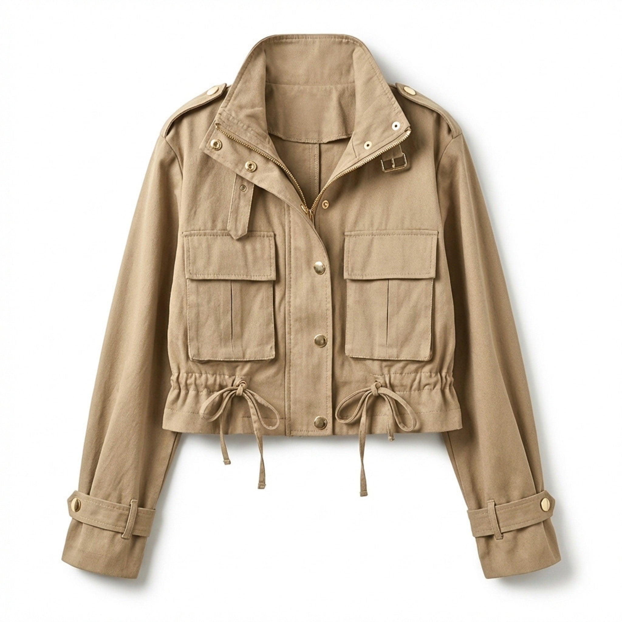 Women’s Cropped Utility Jacket – Drawstring Zip Front