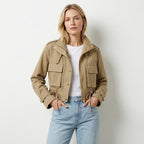 Women’s Cropped Utility Jacket – Drawstring Zip Front