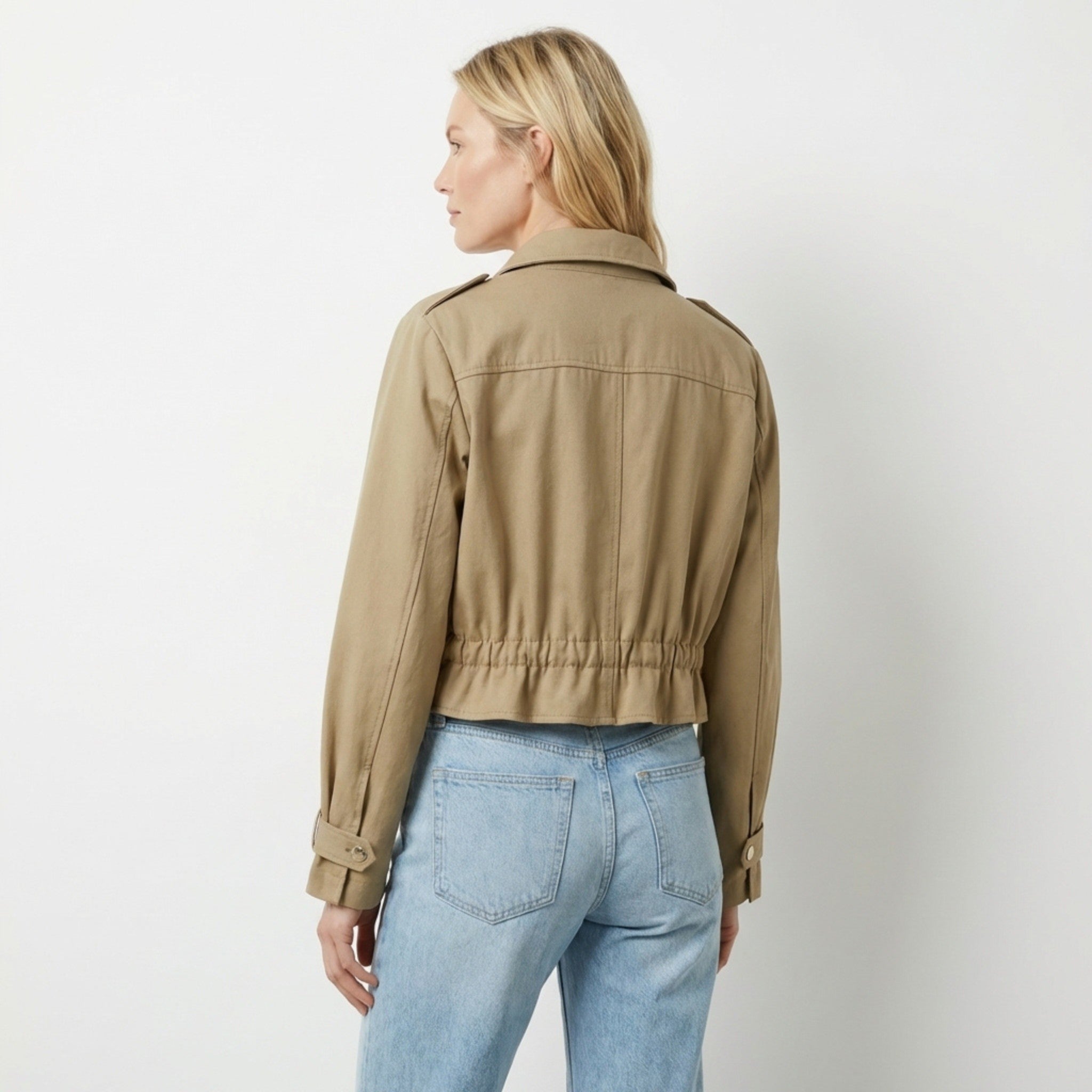 Women’s Cropped Utility Jacket – Drawstring Zip Front