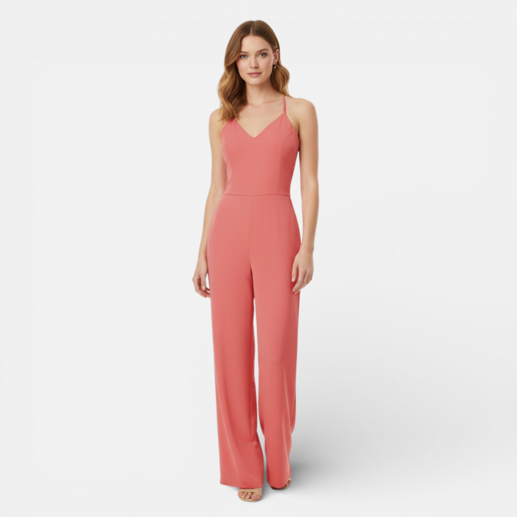 Women’s Cross Strap Back Jumpsuit – Wide Leg Solid Design