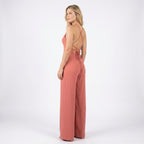 Women’s Cross Strap Back Jumpsuit – Wide Leg Solid Design